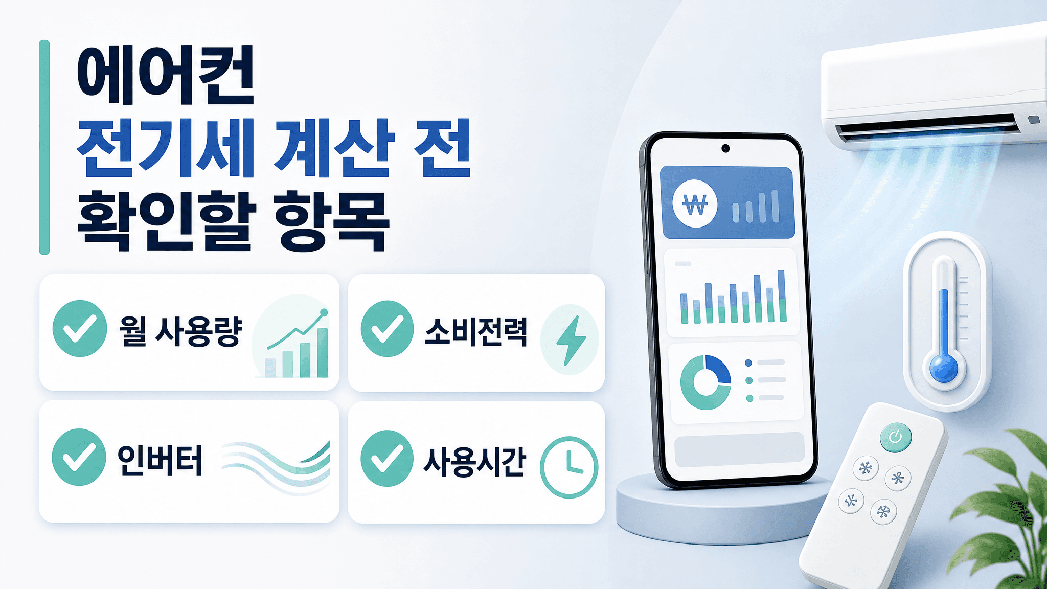 에어컨 전기세 계산 전 월 사용량 소비전력 인버터 여부 사용시간을 확인하는 체크리스트 이미지