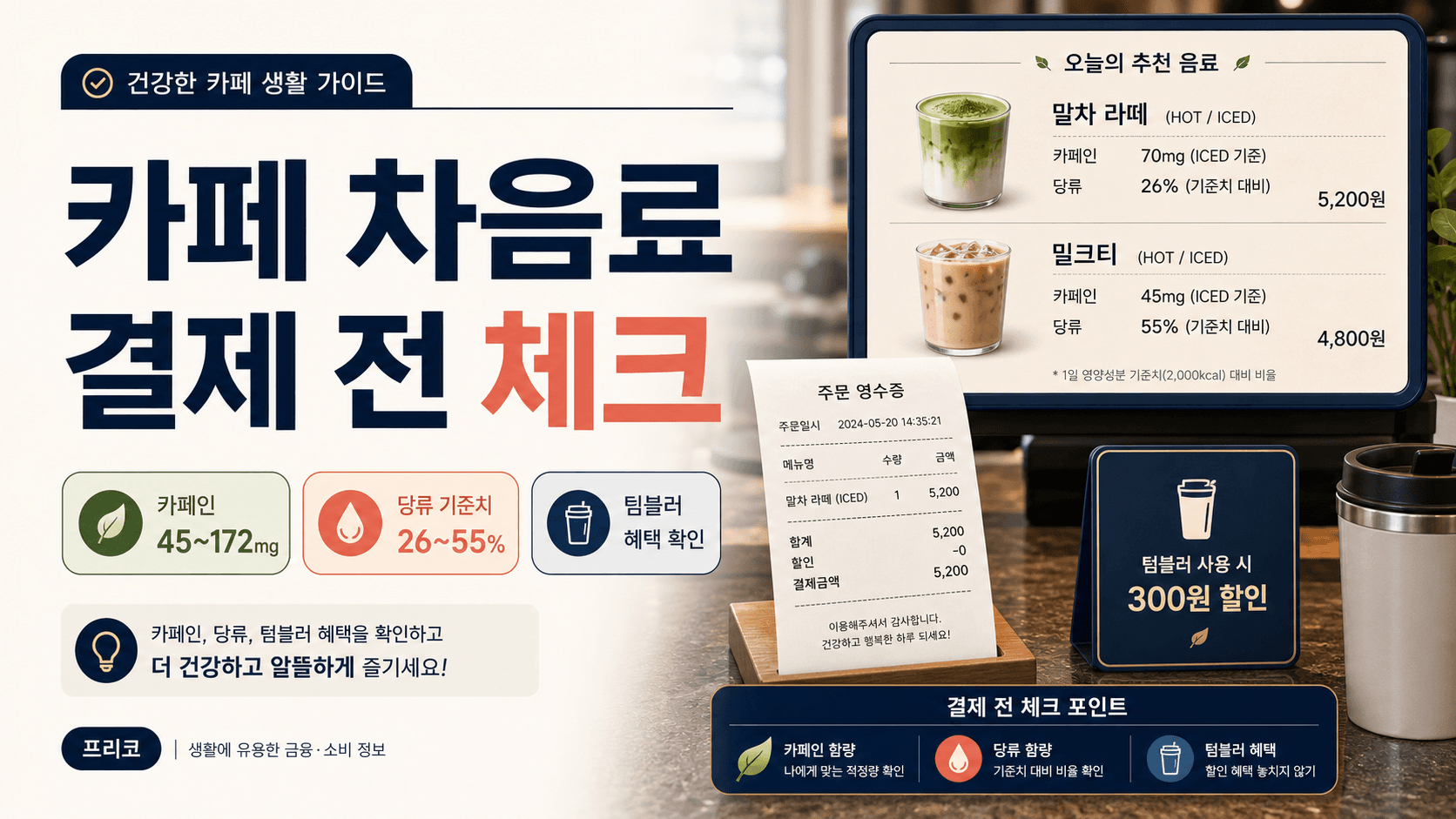 말차라떼·밀크티 살 때 먼저 볼 것: 카페인·당류·텀블러 혜택 확인법