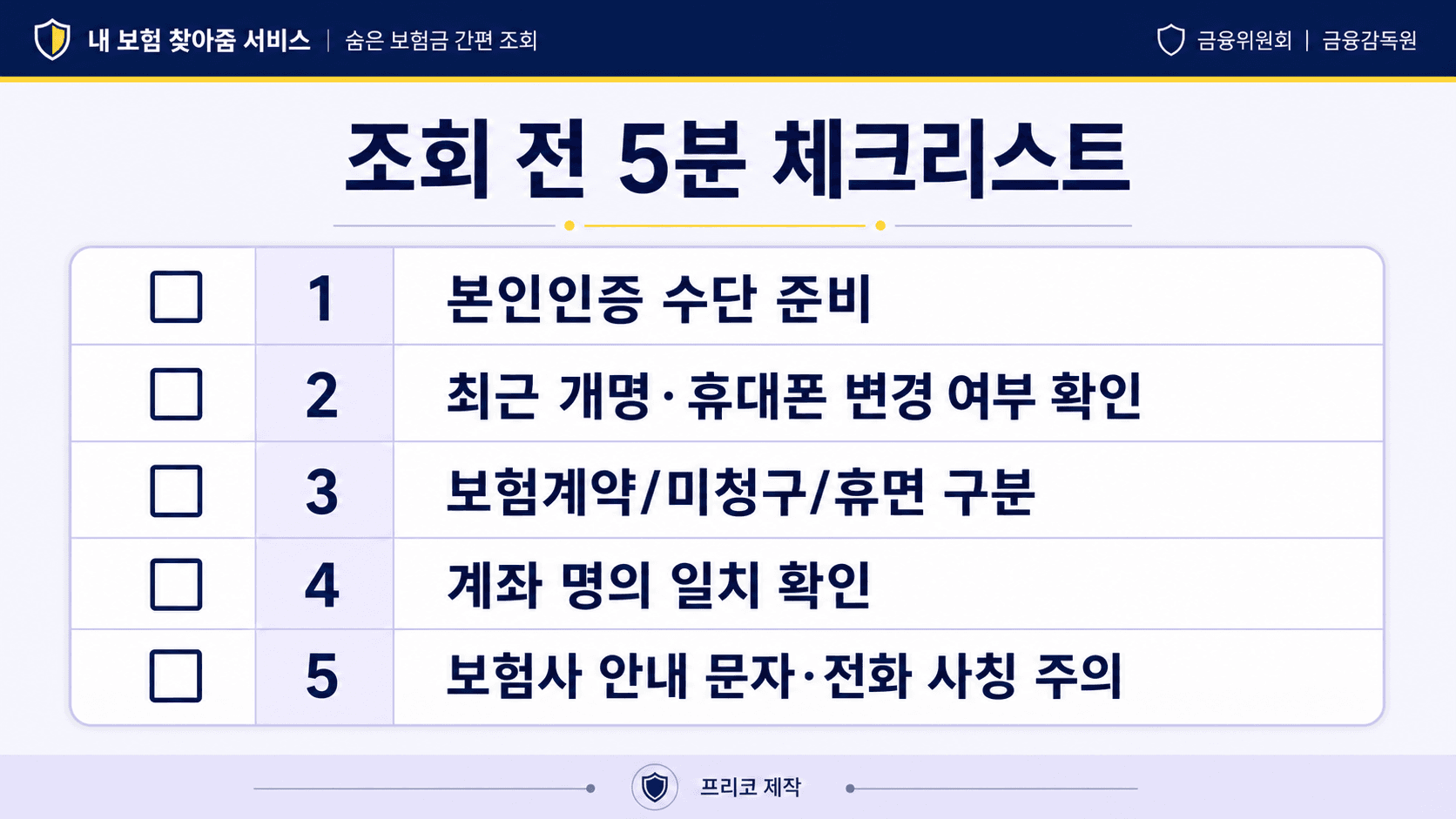 내보험찾아줌 조회 전 본인인증 보험금 구분 계좌 명의 사칭 주의를 정리한 체크리스트 이미지