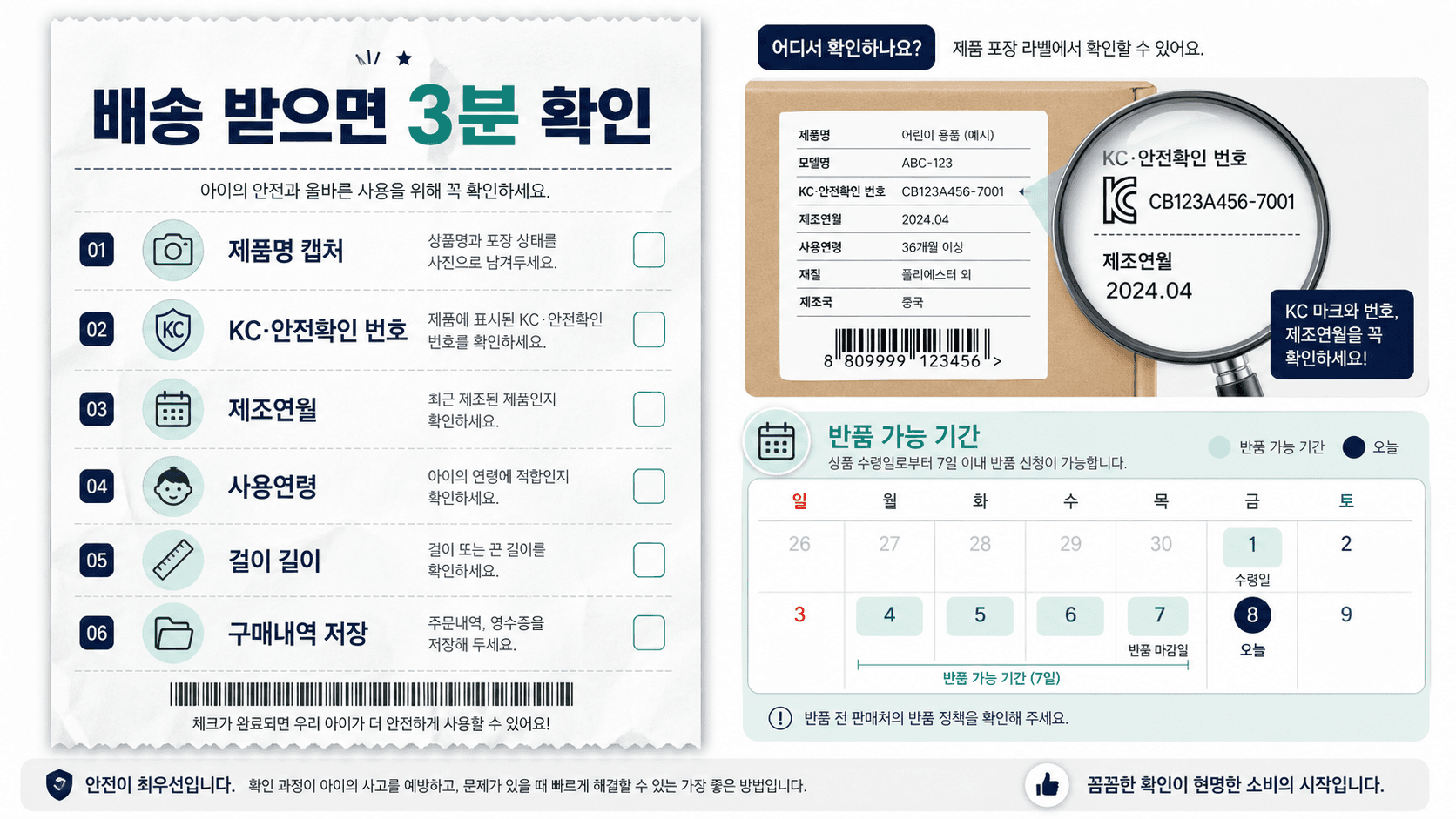노리개 젖꼭지 배송 후 제품명 안전확인 번호 제조연월 사용연령 걸이 길이 구매내역을 저장하는 영수증 확인 루틴 이미지