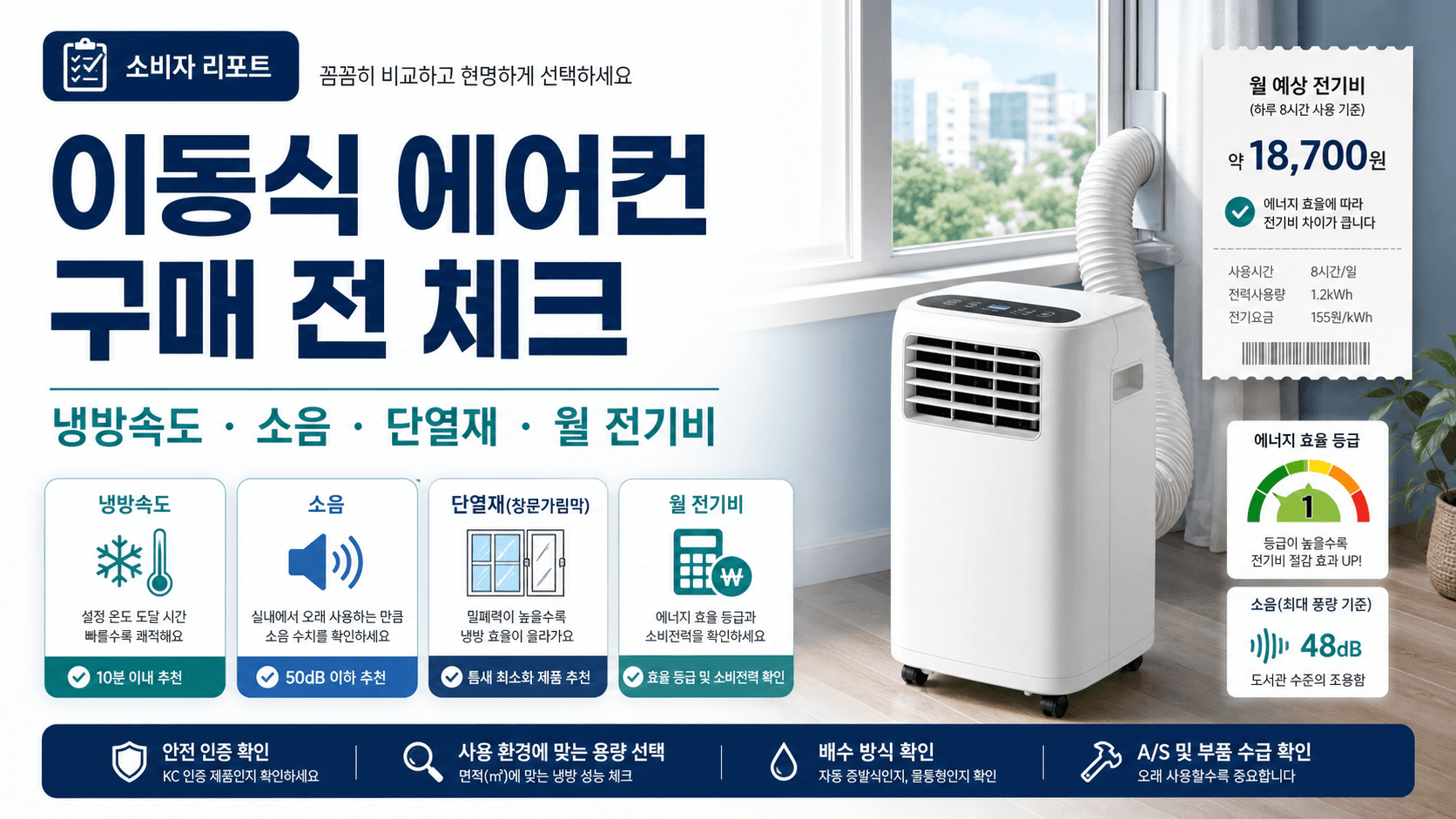 이동식 에어컨 구매 전 비교: 소음·창문 단열재·월 전기비 보는 법