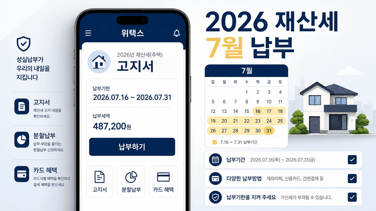 2026 재산세 7월 납부 체크리스트: 고지서 받으면 분할납부·카드 조건부터 보세요