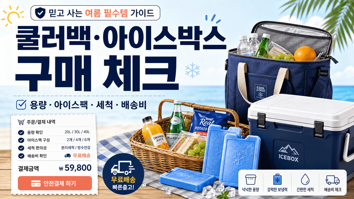 여름 쿨러백과 아이스박스를 구매하기 전 용량 아이스팩 세척 배송비를 확인하는 정보형 커버 이미지