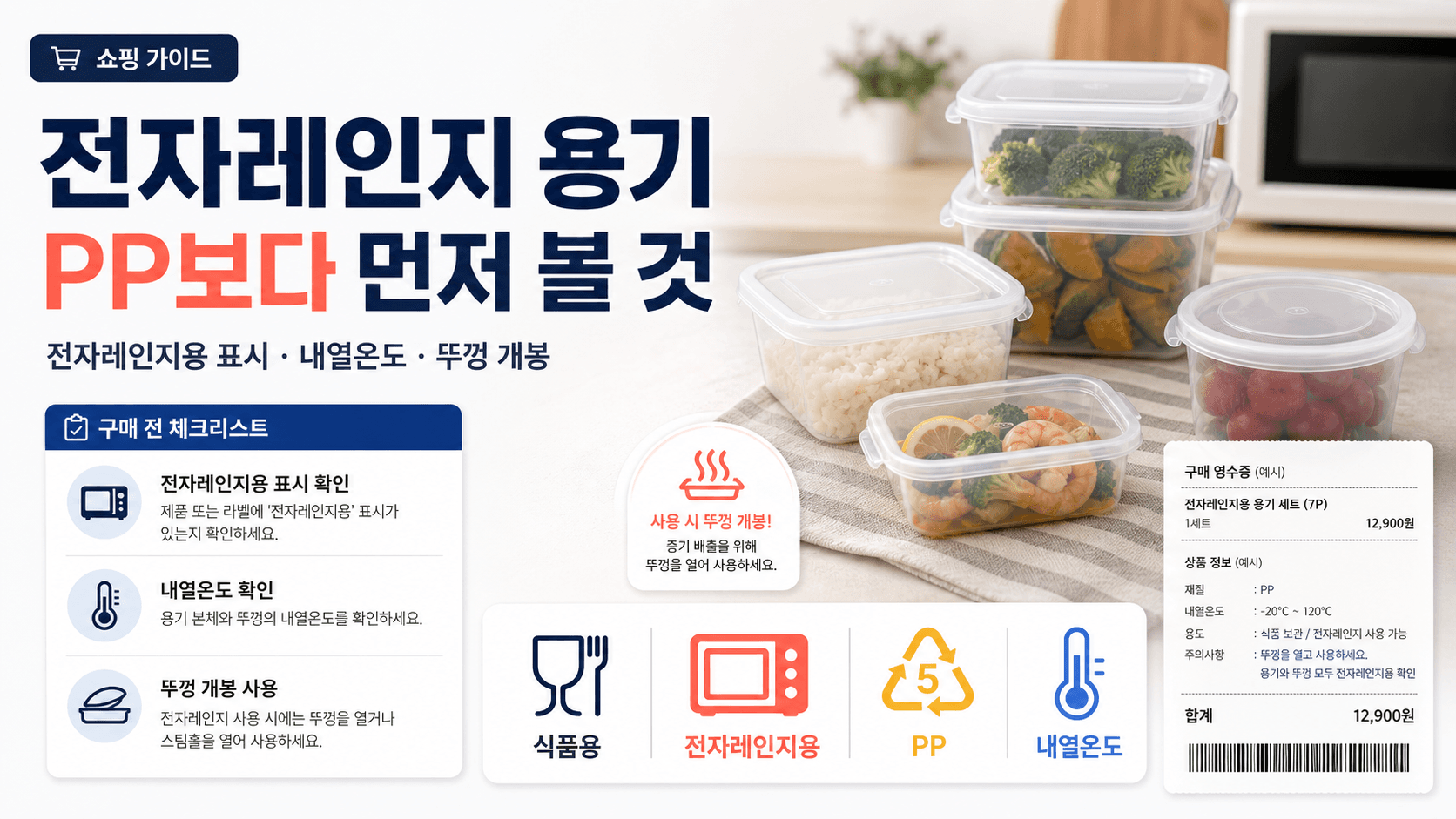 전자레인지 용기 구매 전 전자레인지용 표시 내열온도 뚜껑 개봉을 확인하는 프리코 쇼핑 가이드 이미지