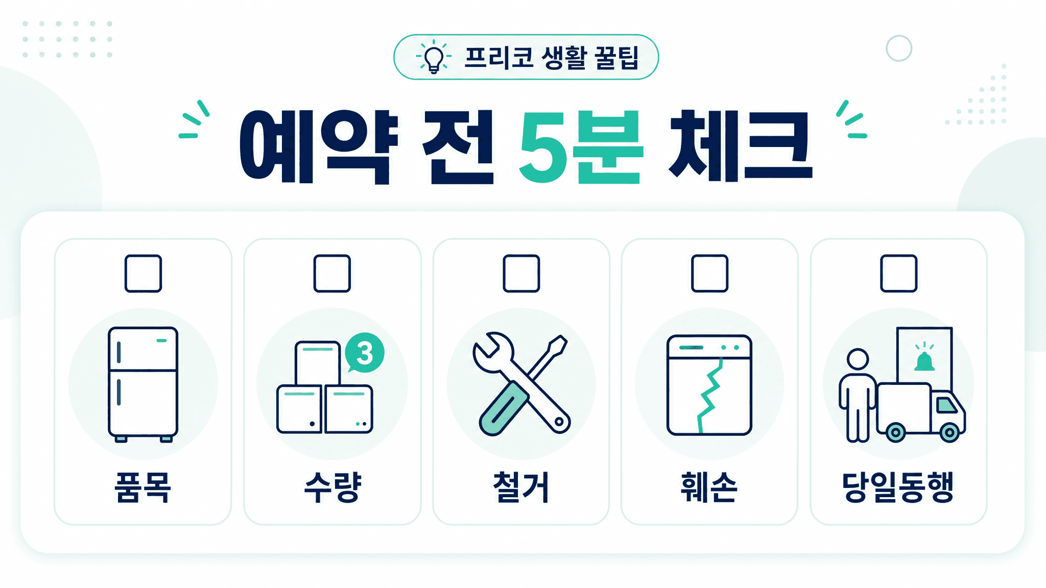폐가전 무상방문수거 예약 전 단일품목 다량품목 철거 빈집수거 반환불가를 확인하는 체크리스트 이미지